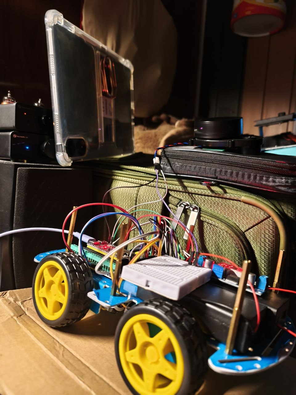 Koda robot prototype with 4WD chassis, ESP32-S3, and LiDAR
